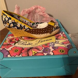 Poetic License Floral and Polka Dot Wedges - Blue and Brown